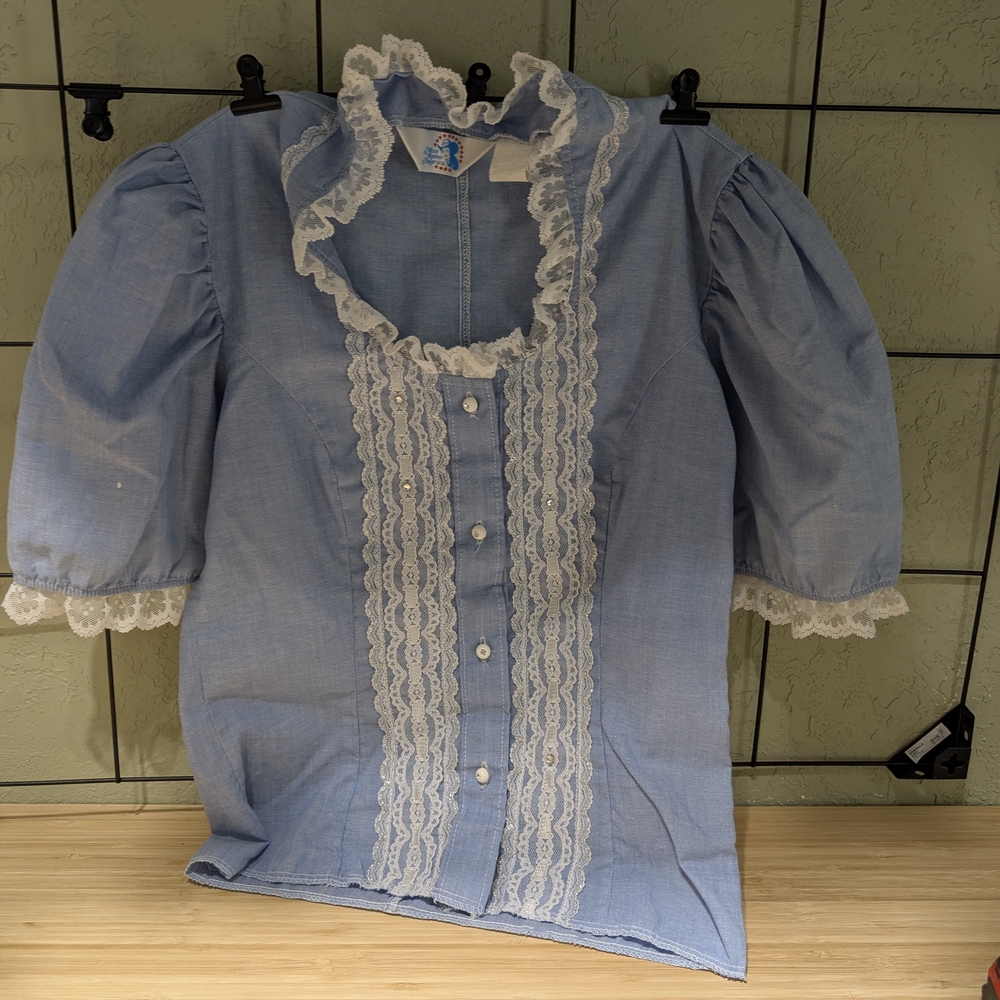 Blue Lace Trim Blouse